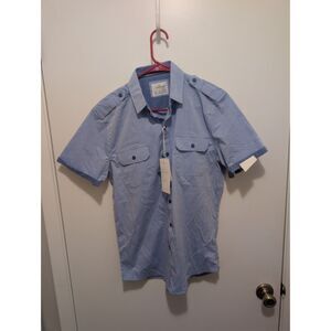 Craft + Flow Men's Chambray Button Down Short Sleeve Shirt Blue Size S NWT